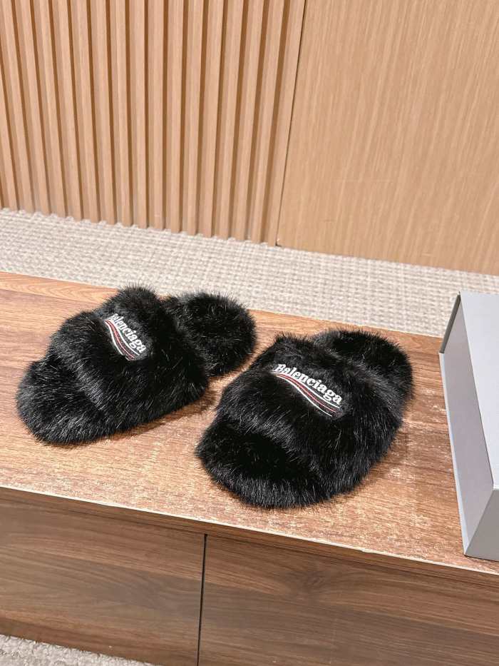 NIGO Balenciaga Women's Fall/Winter Casual Round Toe Open Back Wool Embroidered Logo Slippers Shoes #nigo78917