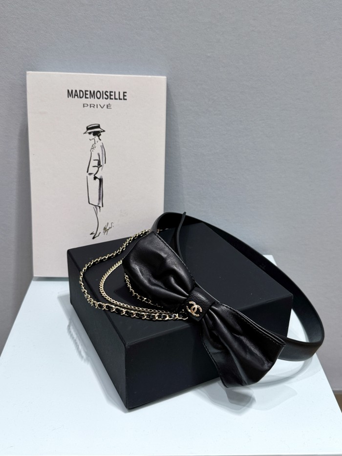 NIGO Chanel Women's Fashion Classic Solid Color Leather Bow Hand Woven Metal Chain Belt  Accessories #nigo78923