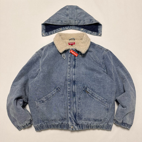 NIGO Supreme Men's And Women's Fall And Winter Solid Color Removable Hood Lamb's Wool Lining Long Sleeved Denim Jacket #nigo74563