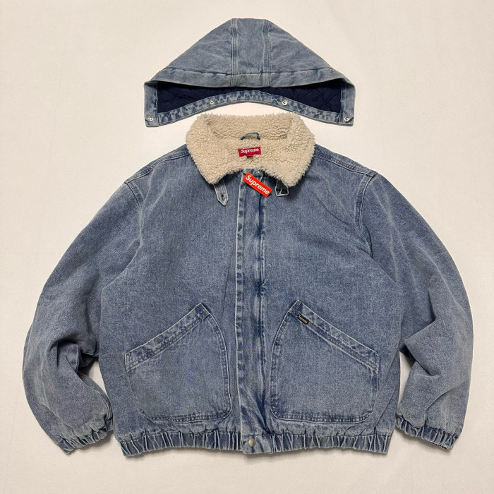 NIGO Supreme Men's And Women's Fall And Winter Solid Color Removable Hood Lamb's Wool Lining Long Sleeved Denim Jacket #nigo74563