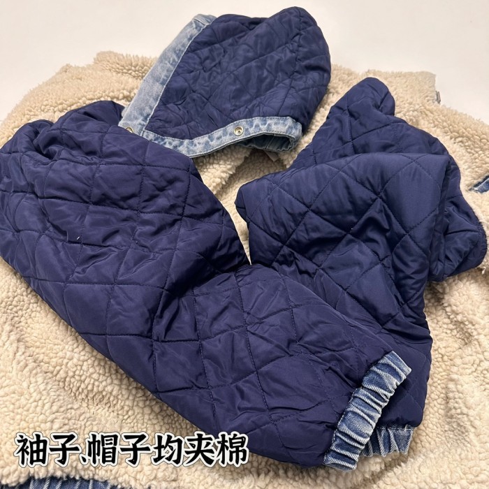 NIGO Supreme Men's And Women's Fall And Winter Solid Color Removable Hood Lamb's Wool Lining Long Sleeved Denim Jacket #nigo74563