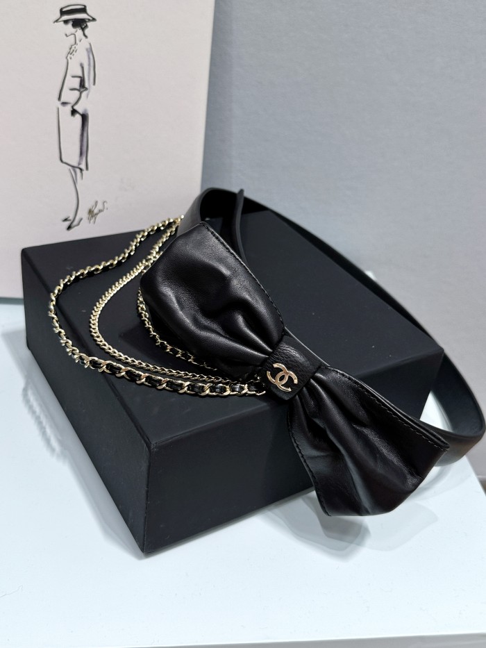 NIGO Chanel Women's Fashion Classic Solid Color Leather Bow Hand Woven Metal Chain Belt  Accessories #nigo78923