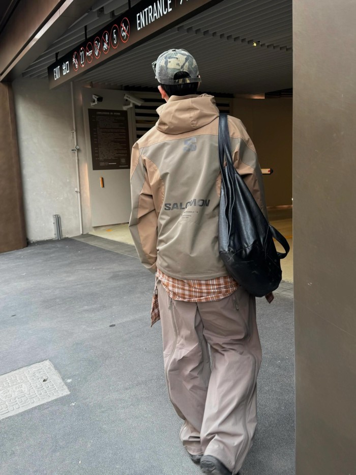 NIGO Salomon Men's Spring/Fall Zipper Solid-Color Patchwork Hooded Long-Sleeve Oversized Windbreaker Casual Jacket #nigo81578