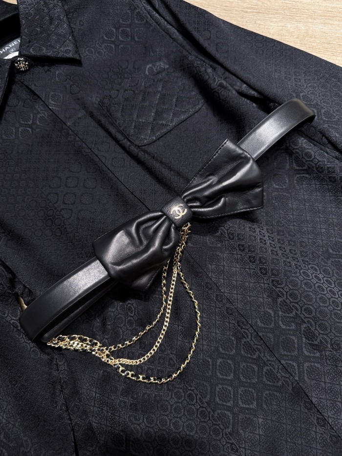 NIGO Chanel Women's Fashion Classic Solid Color Leather Bow Hand Woven Metal Chain Belt  Accessories #nigo78923