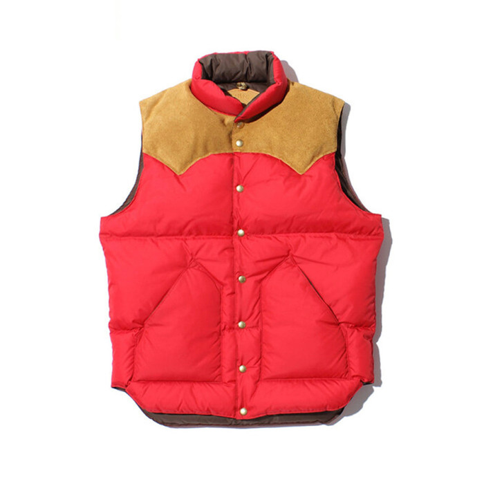 NIGO Rocky Mountain Featherbed Men's Fall/Winter Patchwork Leather Stand-Up Collar Single-Button Vest Solid Color Sleeveless Down Vest Ngvp #nigo2513