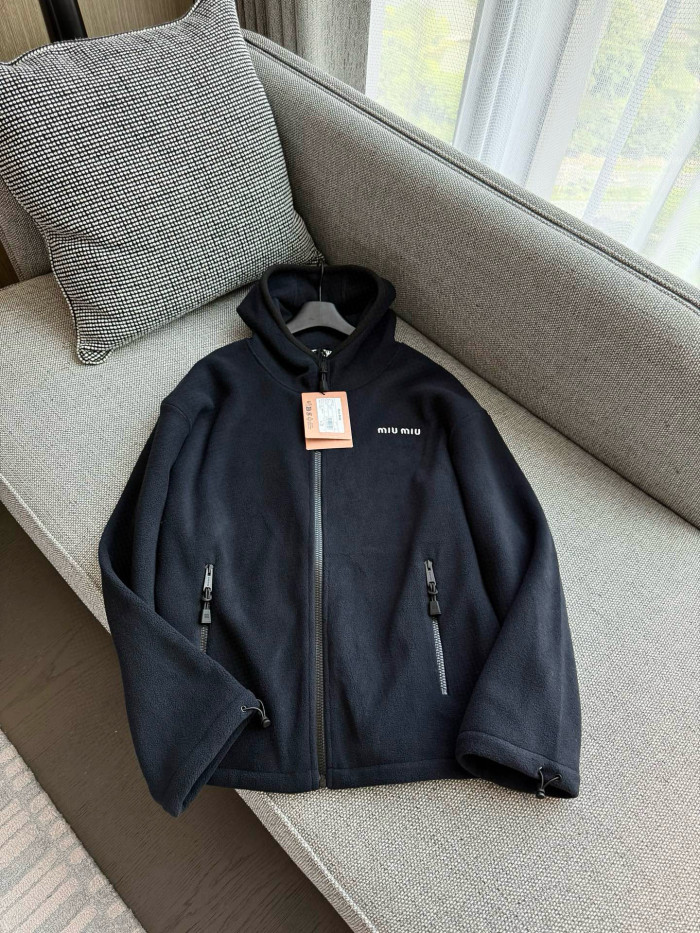 NIGO MiuMiu Women's Logo Embroidered Zipper Half-High Neck Solid Fleece Jacket Spring/Fall Long Sleeve Oversized Hooded Sweatshirt #nigo81577