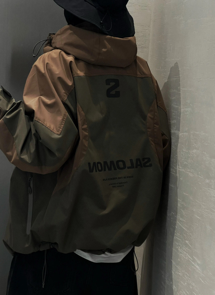 NIGO Salomon Men's Spring/Fall Zipper Solid-Color Patchwork Hooded Long-Sleeve Oversized Windbreaker Casual Jacket #nigo81578