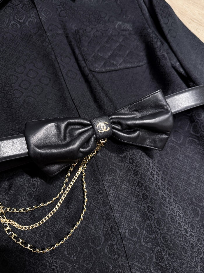 NIGO Chanel Women's Fashion Classic Solid Color Leather Bow Hand Woven Metal Chain Belt  Accessories #nigo78923