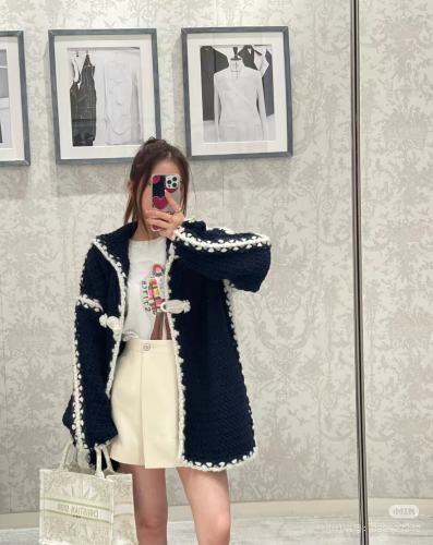 NIGO Dior Women's Fall/Winter Chunky-Knit Wool Coat with Vintage Knotted Buttons Navy Collar Knit Solid-Color Oversized Cardigan Sweater Ngvp #nigo2512