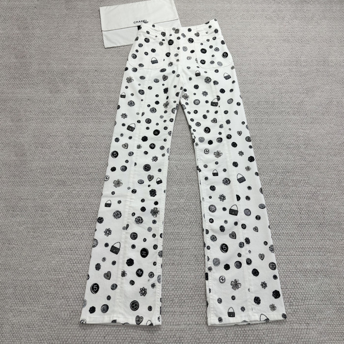 NIGO Chanel Women's Spring/Fall Fashion Casual Solid Color Classic Print Long Leg Denim Pants #nigo78936