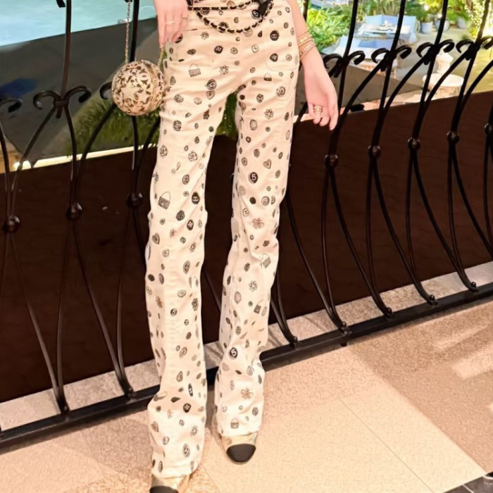 NIGO Chanel Women's Spring/Fall Fashion Casual Solid Color Classic Print Long Leg Denim Pants #nigo78936