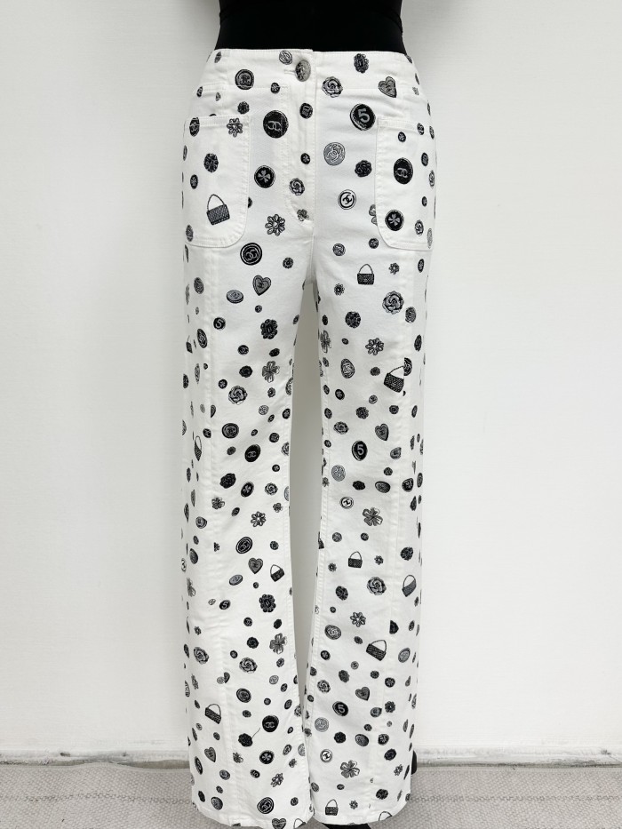 NIGO Chanel Women's Spring/Fall Fashion Casual Solid Color Classic Print Long Leg Denim Pants #nigo78936