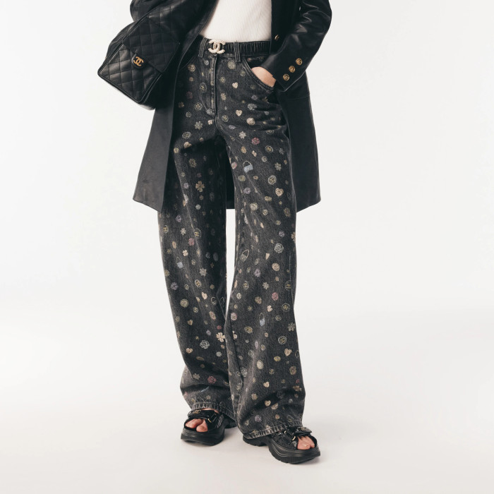 NIGO Chanel Women's Spring/Fall Fashion Casual Patterned Print Straight-Leg Relaxed Fit Jeans Pants #nigo78615