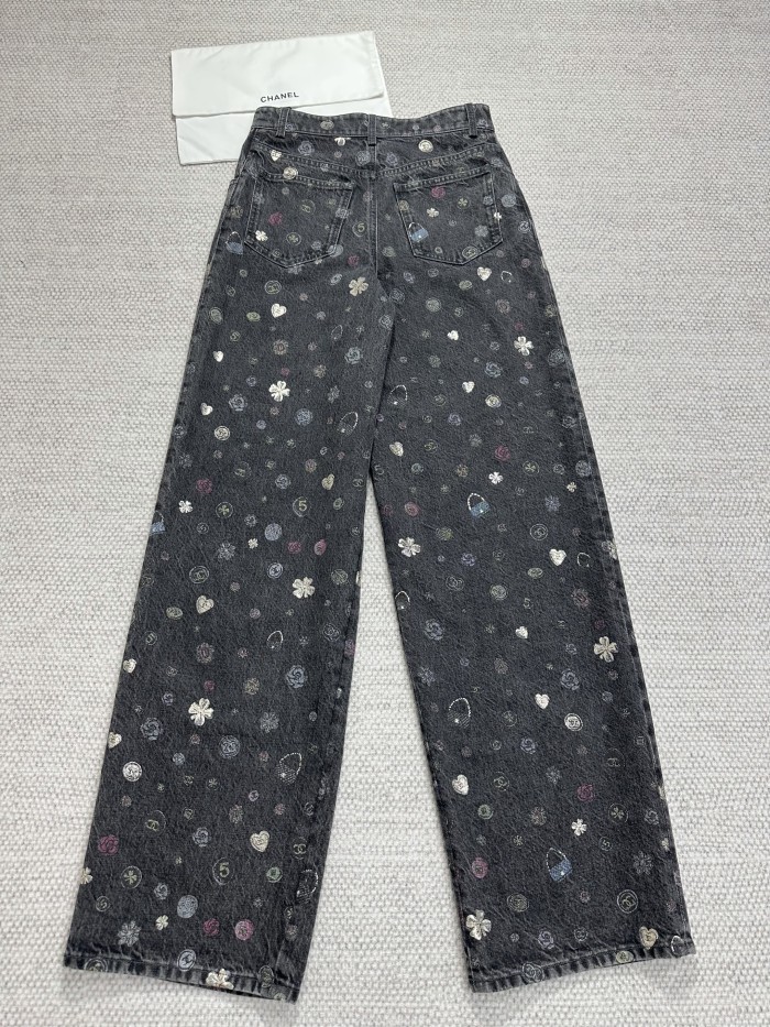 NIGO Chanel Women's Spring/Fall Fashion Casual Patterned Print Straight-Leg Relaxed Fit Jeans Pants #nigo78615