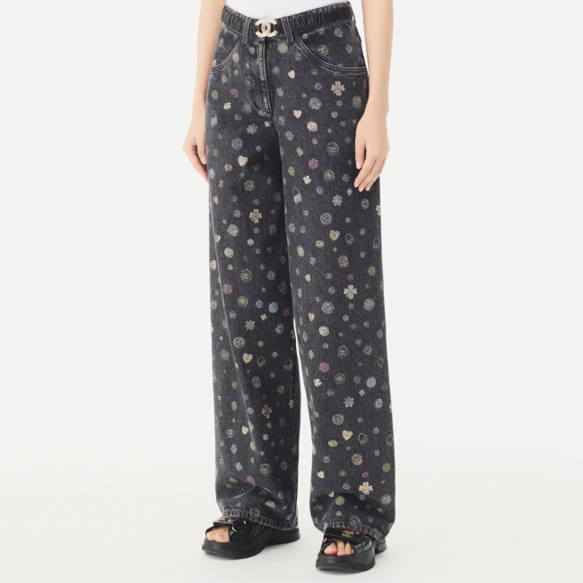 NIGO Chanel Women's Spring/Fall Fashion Casual Patterned Print Straight-Leg Relaxed Fit Jeans Pants #nigo78615