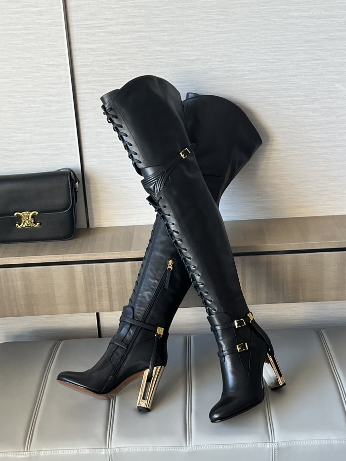 NIGO FENDI Women's Classic Solid Color Round-Toe Calfskin Over The Knee Boots For Fall/Winter Shoe #nigo78957