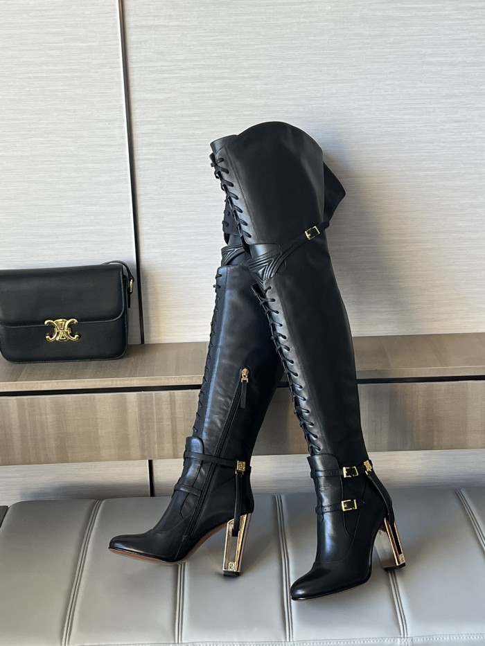 NIGO FENDI Women's Classic Solid Color Round-Toe Calfskin Over The Knee Boots For Fall/Winter Shoe #nigo78957