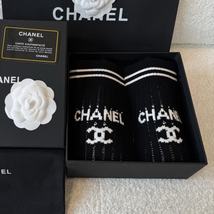 NIGO Chanel Women's Spring/Fall Fashion Classic Striped Letter Print Casual Mid Calf Socks Accessories #nigo78958