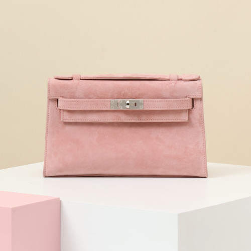 NIGO Hermes Women's Classic Solid Color Suede Kelly Bag With Silver Buckle Handbag Tote Bag Bags #nigo78955