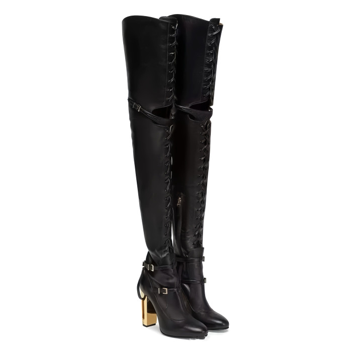 NIGO FENDI Women's Classic Solid Color Round-Toe Calfskin Over The Knee Boots For Fall/Winter Shoe #nigo78957