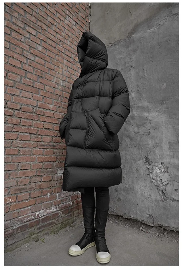 NIGO Rick Owens Men's & Women's Oversized Long-Length Hooded Puffer Jacket In Solid Colors With Multiple Pockets For Fall/Winter Ngvp #nigo2522