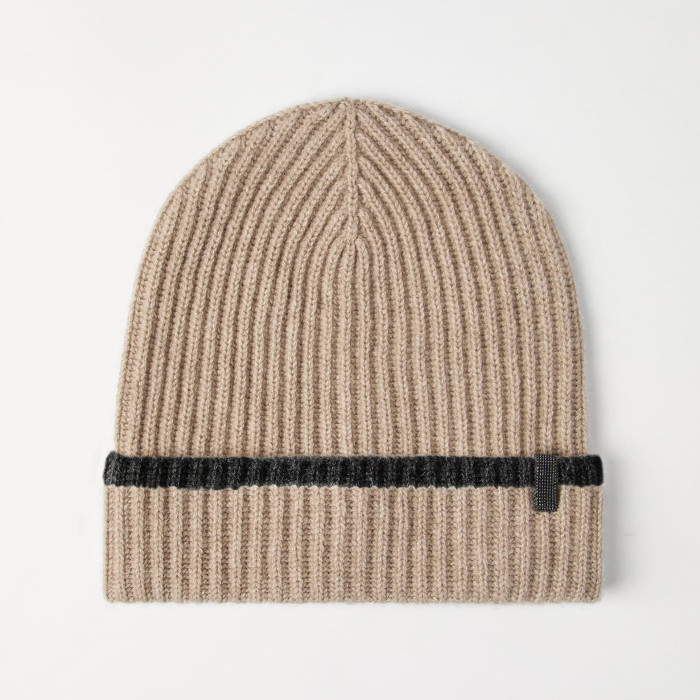 NIGO Brunello Cucinelli Women's Fall/Winter Striped Solid Color Cashmere English Rib Knit Beanie With Monili Casual Hat Cap Ngvp #nigo2524