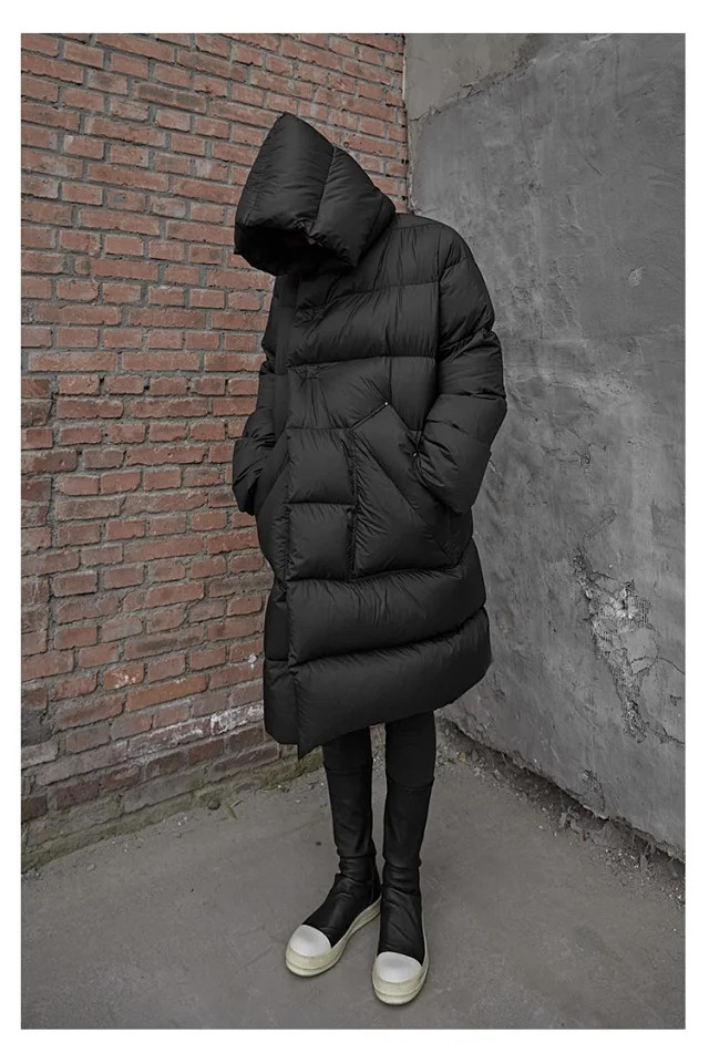 NIGO Rick Owens Men's & Women's Oversized Long-Length Hooded Puffer Jacket In Solid Colors With Multiple Pockets For Fall/Winter Ngvp #nigo2522