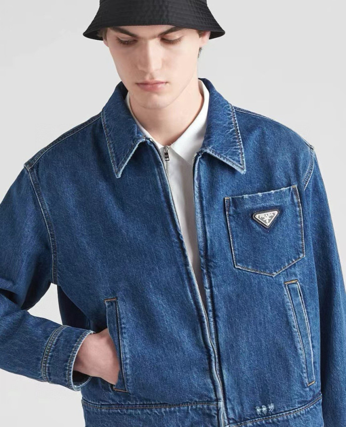 NIGO Prada Women's Spring/Fall Fashion Casual Zipper Collar Logo Triangle Emblem Denim Jacket #nigo78971