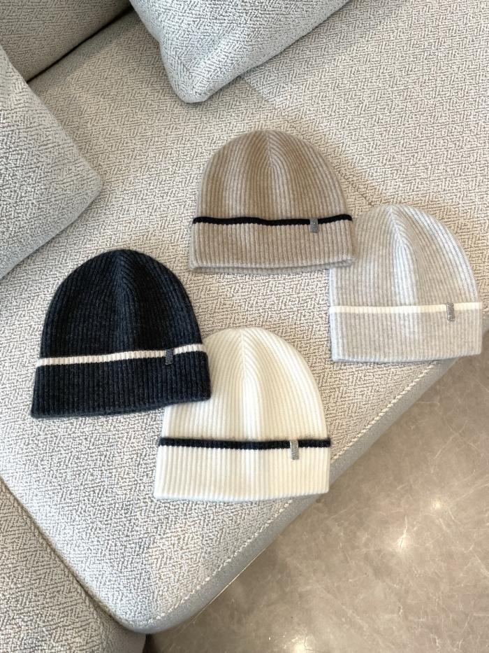 NIGO Brunello Cucinelli Women's Fall/Winter Striped Solid Color Cashmere English Rib Knit Beanie With Monili Casual Hat Cap Ngvp #nigo2524