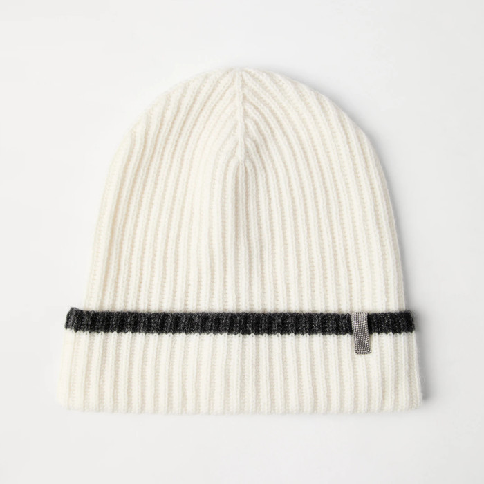 NIGO Brunello Cucinelli Women's Fall/Winter Striped Solid Color Cashmere English Rib Knit Beanie With Monili Casual Hat Cap Ngvp #nigo2524
