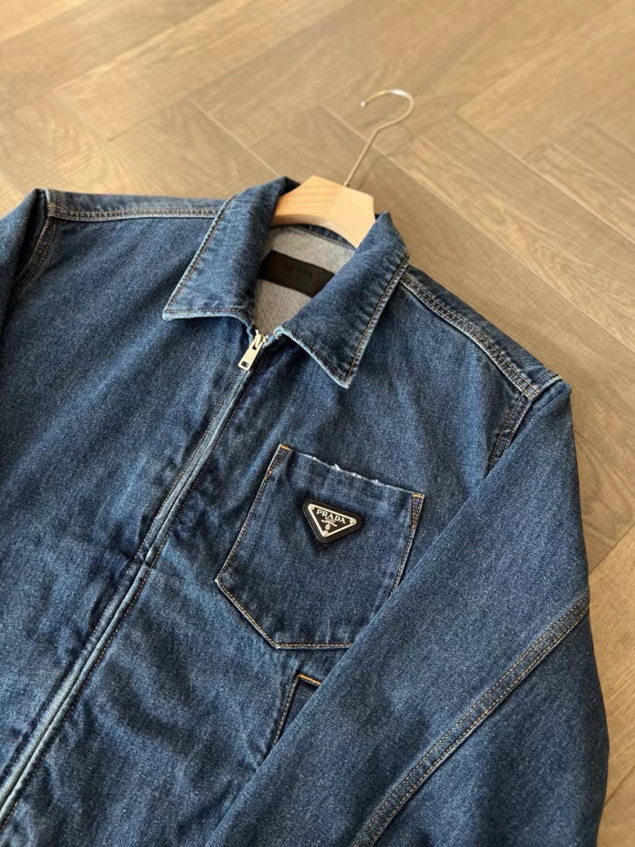 NIGO Prada Women's Spring/Fall Fashion Casual Zipper Collar Logo Triangle Emblem Denim Jacket #nigo78971