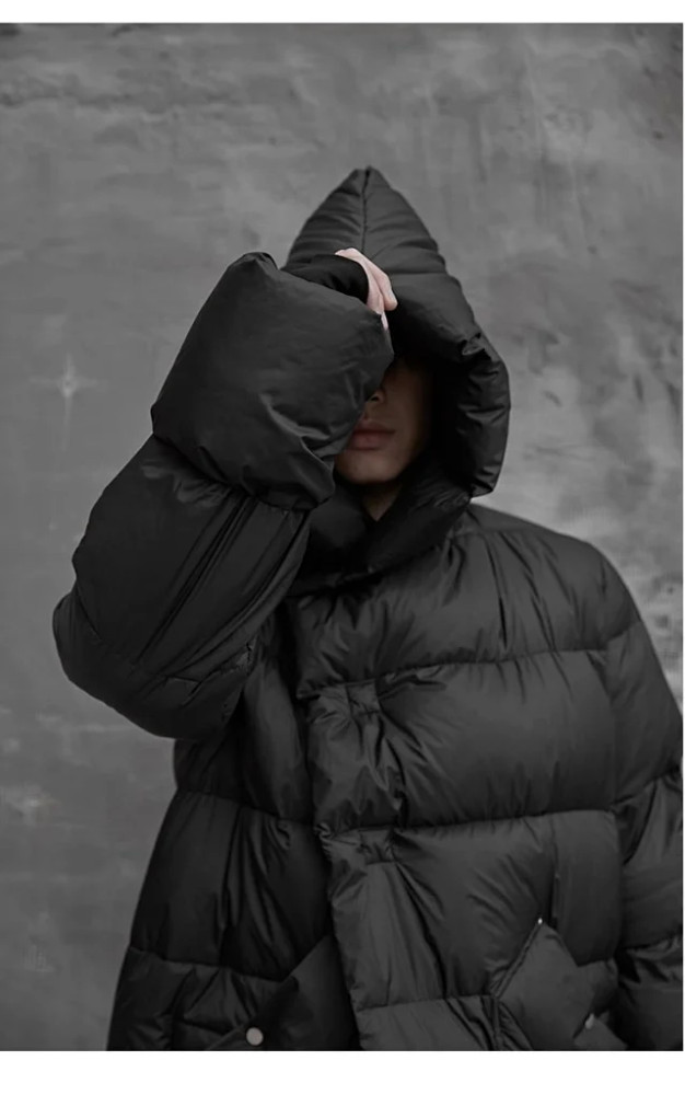 NIGO Rick Owens Men's & Women's Oversized Long-Length Hooded Puffer Jacket In Solid Colors With Multiple Pockets For Fall/Winter Ngvp #nigo2522