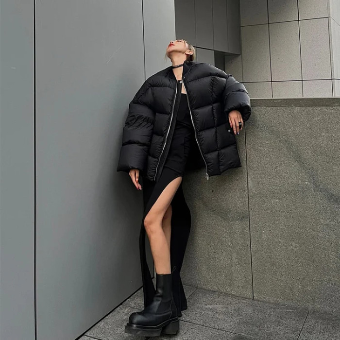 NIGO Rick Owens Men's And Women's Fall And Winter Quilted Line Design Simple Loose Thickened Down Jacket Jacket Zipper Black Seko Trend Oversized Jacket Ngvp #nigo2611