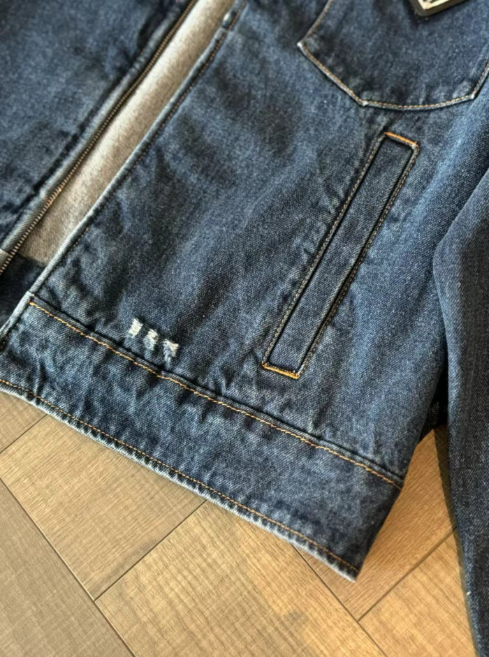 NIGO Prada Women's Spring/Fall Fashion Casual Zipper Collar Logo Triangle Emblem Denim Jacket #nigo78971