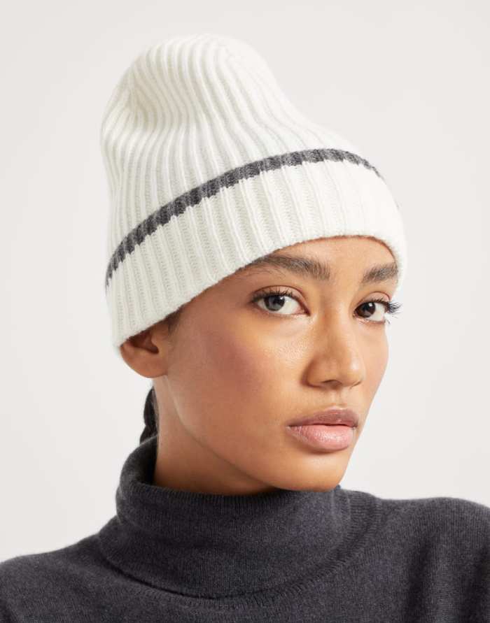 NIGO Brunello Cucinelli Women's Fall/Winter Striped Solid Color Cashmere English Rib Knit Beanie With Monili Casual Hat Cap Ngvp #nigo2524