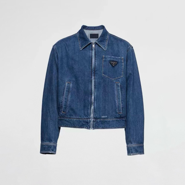 NIGO Prada Women's Spring/Fall Fashion Casual Zipper Collar Logo Triangle Emblem Denim Jacket #nigo78971