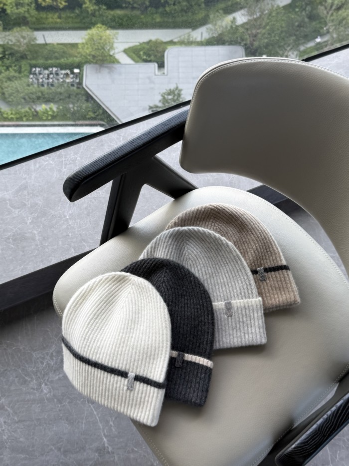 NIGO Brunello Cucinelli Women's Fall/Winter Striped Solid Color Cashmere English Rib Knit Beanie With Monili Casual Hat Cap Ngvp #nigo2524