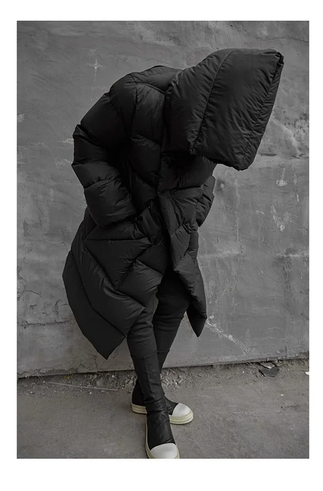 NIGO Rick Owens Men's & Women's Oversized Long-Length Hooded Puffer Jacket In Solid Colors With Multiple Pockets For Fall/Winter Ngvp #nigo2522