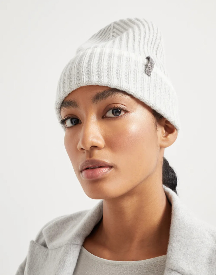 NIGO Brunello Cucinelli Women's Fall/Winter Striped Solid Color Cashmere English Rib Knit Beanie With Monili Casual Hat Cap Ngvp #nigo2524