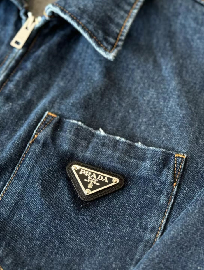 NIGO Prada Women's Spring/Fall Fashion Casual Zipper Collar Logo Triangle Emblem Denim Jacket #nigo78971