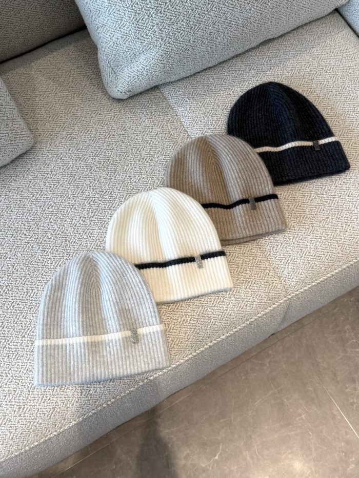 NIGO Brunello Cucinelli Women's Fall/Winter Striped Solid Color Cashmere English Rib Knit Beanie With Monili Casual Hat Cap Ngvp #nigo2524
