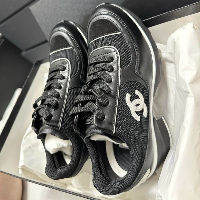 NIGO Chanel Women's Spring/Fall Fashion Classic Color Block Round Toe Lace Up Slip On Low Top Chunky Heel Sneakers Casual Shoes #nigo78988