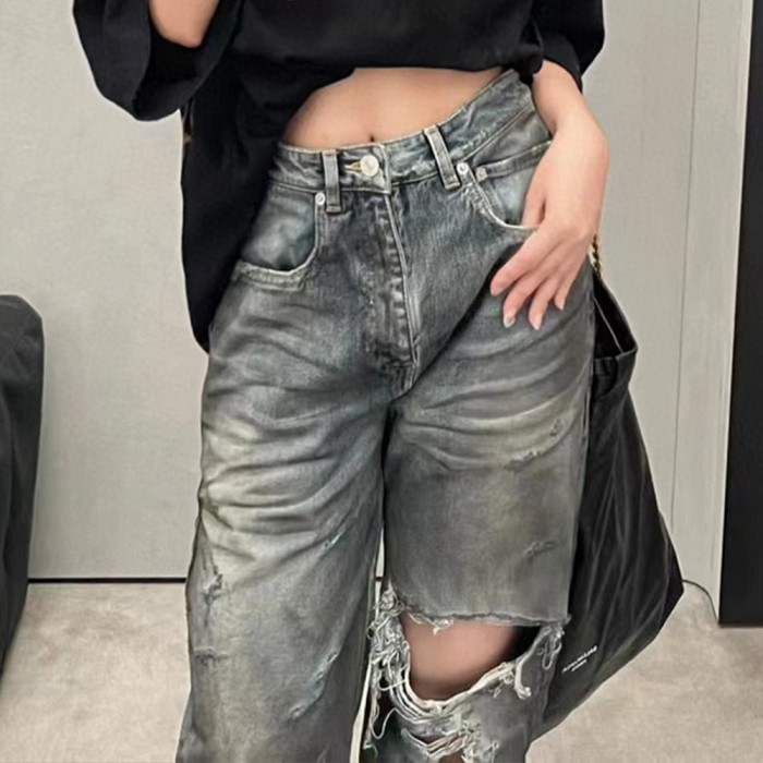 NIGO Balenciaga Men's And Women's Spring/Fall Fashion Casual Washed Distressed Relaxed Fit Ripped Jeans Pants #nigo78978