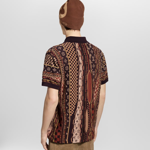 NIGO Louis Vuitton Men's Summer Logo Jacquard Knit Cotton-Blend Vintage Twist-Knit Short-Sleeve Polo Shirt #nigo81582