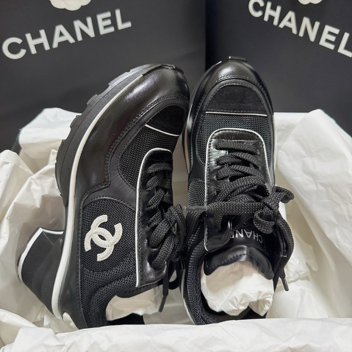 NIGO Chanel Women's Spring/Fall Fashion Classic Color Block Round Toe Lace Up Slip On Low Top Chunky Heel Sneakers Casual Shoes #nigo78988