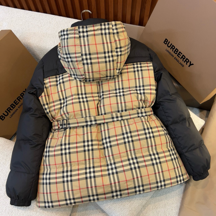 NIGO Burberry Women's Winter Fashion Casual Color Blocked High Neck Zipper Reversible Checkered Waist-Defining Down Jacket #nigo78983