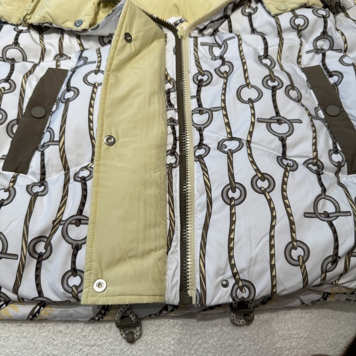 NIGO Hermes Women's Winter Fashion Casual Reversible Patterned Print Short Length High Neck Zipper White Goose Down Filled Short Jacket Down Jacket #nigo78981