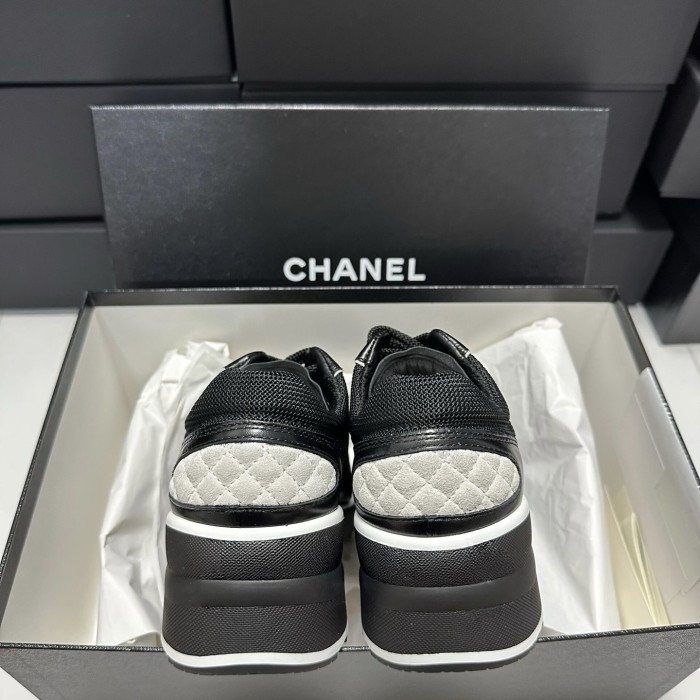 NIGO Chanel Women's Spring/Fall Fashion Classic Color Block Round Toe Lace Up Slip On Low Top Chunky Heel Sneakers Casual Shoes #nigo78988