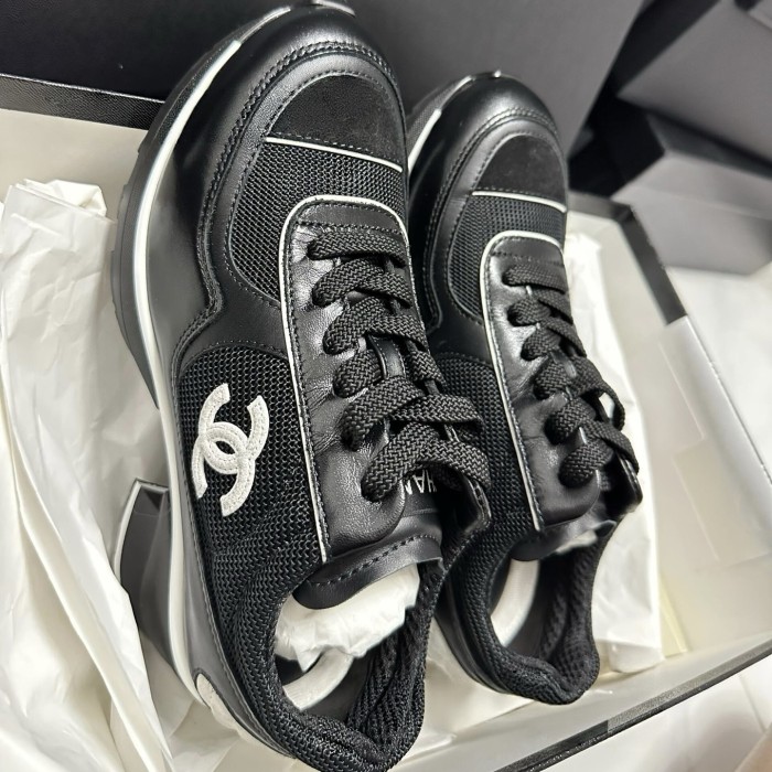NIGO Chanel Women's Spring/Fall Fashion Classic Color Block Round Toe Lace Up Slip On Low Top Chunky Heel Sneakers Casual Shoes #nigo78988