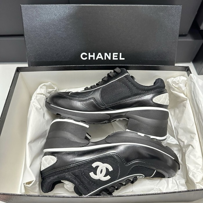 NIGO Chanel Women's Spring/Fall Fashion Classic Color Block Round Toe Lace Up Slip On Low Top Chunky Heel Sneakers Casual Shoes #nigo78988